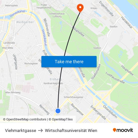 Viehmarktgasse to Wirtschaftsuniversität Wien map