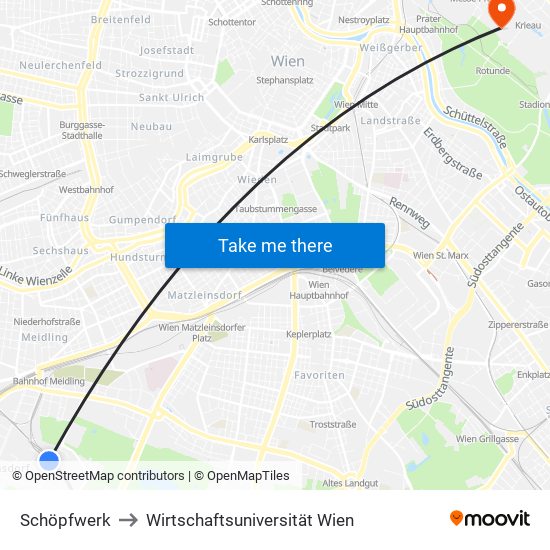 Schöpfwerk to Wirtschaftsuniversität Wien map