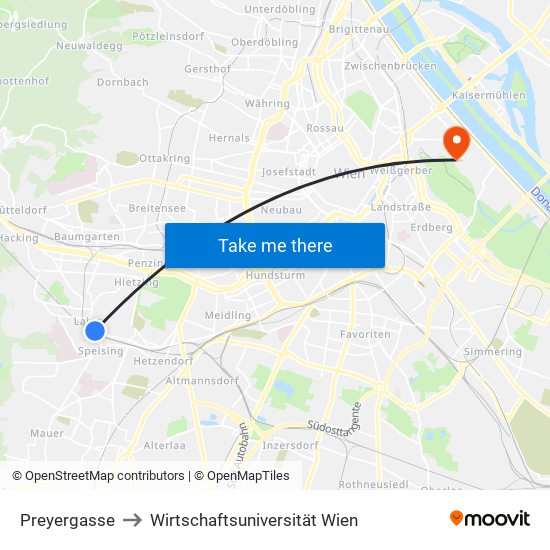 Preyergasse to Wirtschaftsuniversität Wien map