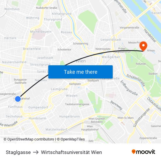 Staglgasse to Wirtschaftsuniversität Wien map