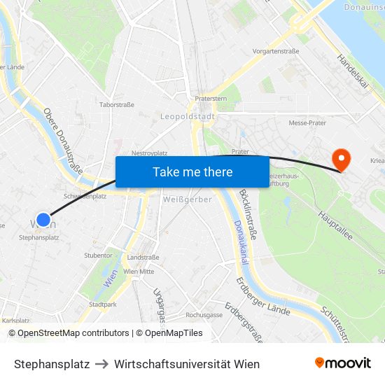 Stephansplatz to Wirtschaftsuniversität Wien map