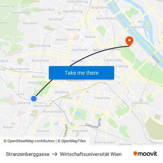 Stranzenberggasse to Wirtschaftsuniversität Wien map