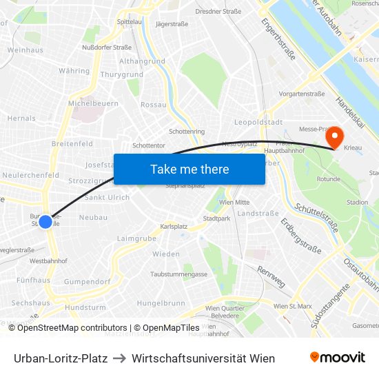 Urban-Loritz-Platz to Wirtschaftsuniversität Wien map