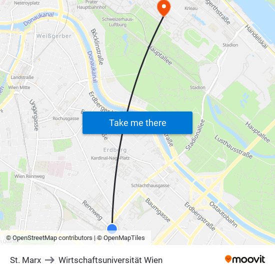 St. Marx to Wirtschaftsuniversität Wien map