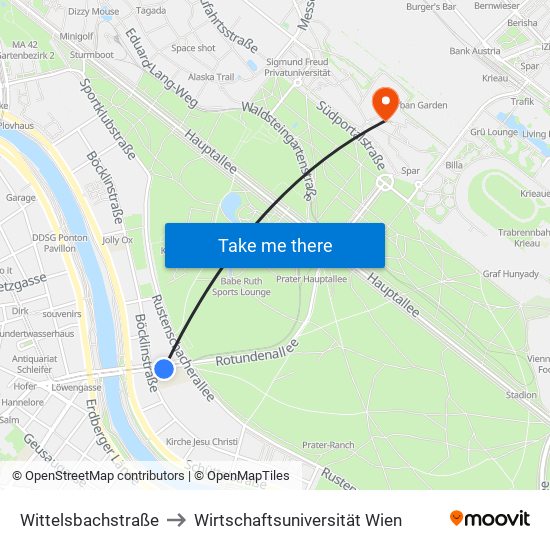 Wittelsbachstraße to Wirtschaftsuniversität Wien map