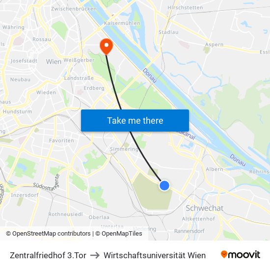 Zentralfriedhof 3.Tor to Wirtschaftsuniversität Wien map