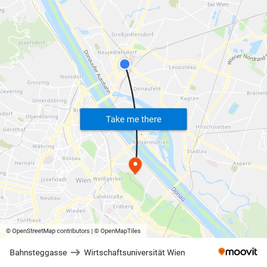 Bahnsteggasse to Wirtschaftsuniversität Wien map