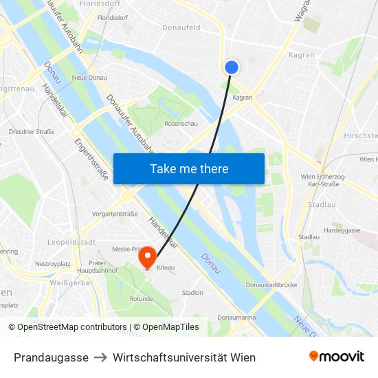 Prandaugasse to Wirtschaftsuniversität Wien map