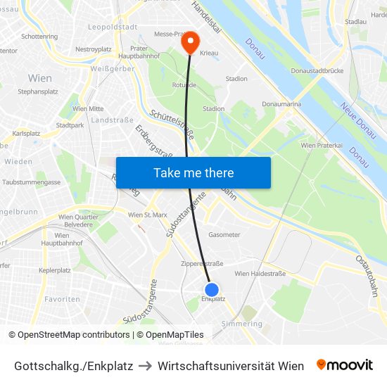 Gottschalkgasse/Enkplatz to Wirtschaftsuniversität Wien map