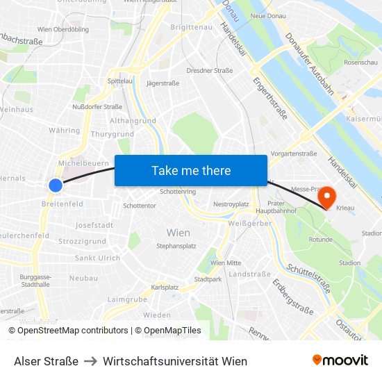 Alser Straße to Wirtschaftsuniversität Wien map