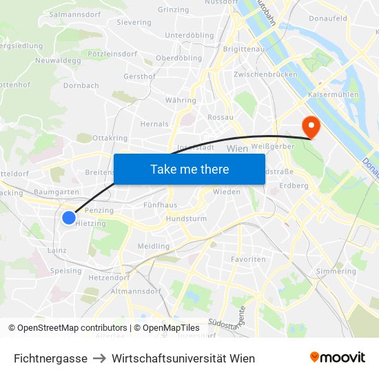 Fichtnergasse to Wirtschaftsuniversität Wien map