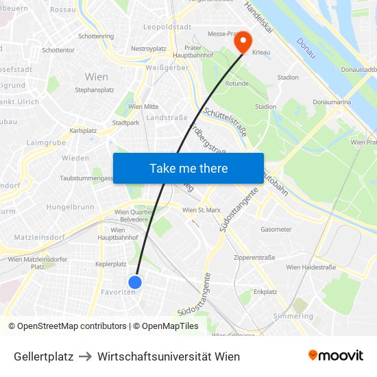Gellertplatz to Wirtschaftsuniversität Wien map