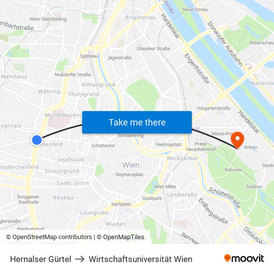 Hernalser Gürtel to Wirtschaftsuniversität Wien map