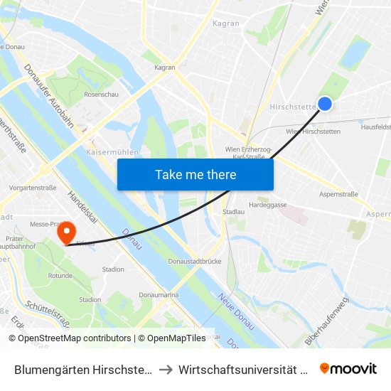 Blumengärten Hirschstetten to Wirtschaftsuniversität Wien map