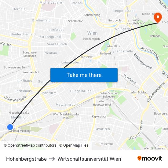 Hohenbergstraße to Wirtschaftsuniversität Wien map