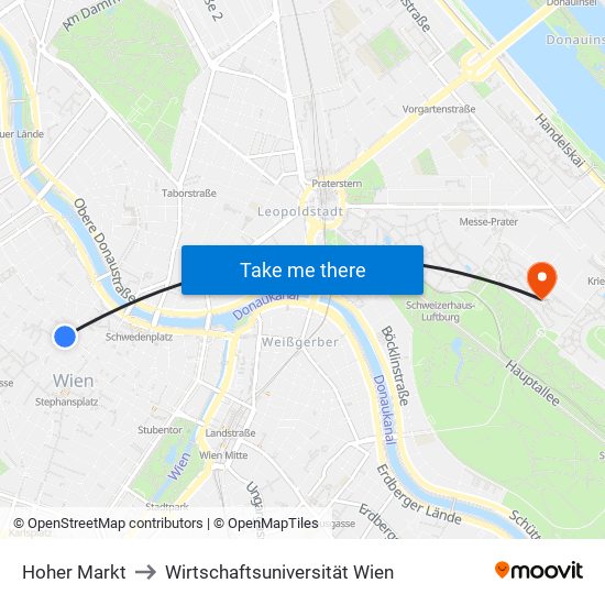 Hoher Markt to Wirtschaftsuniversität Wien map