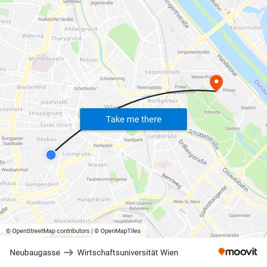 Neubaugasse to Wirtschaftsuniversität Wien map