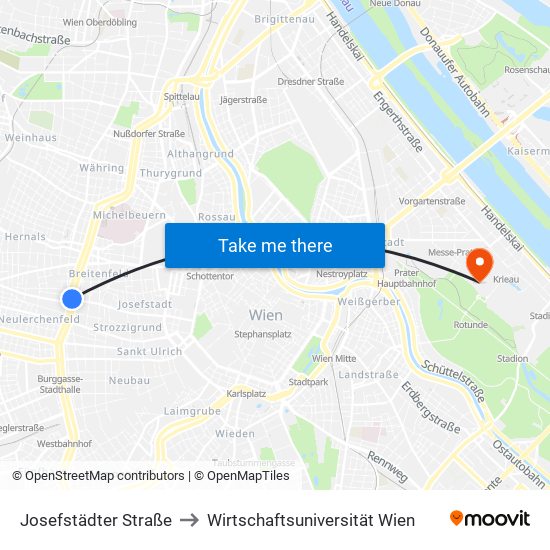 Josefstädter Straße to Wirtschaftsuniversität Wien map