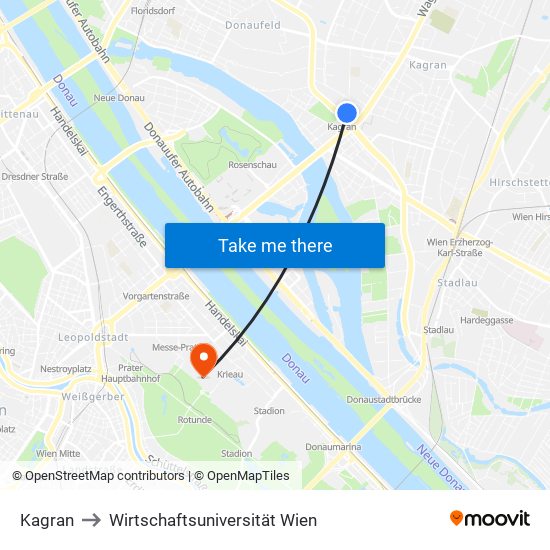 Kagran to Wirtschaftsuniversität Wien map