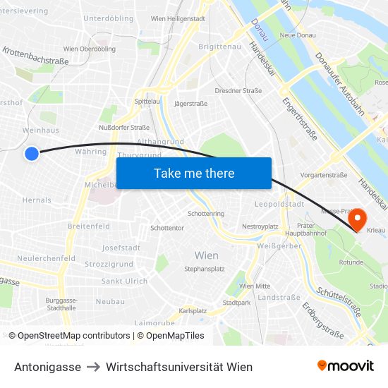 Antonigasse to Wirtschaftsuniversität Wien map