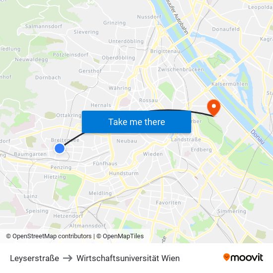 Leyserstraße to Wirtschaftsuniversität Wien map