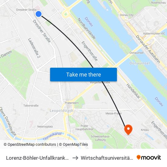 Lorenz-Böhler-Unfallkrankenhaus to Wirtschaftsuniversität Wien map