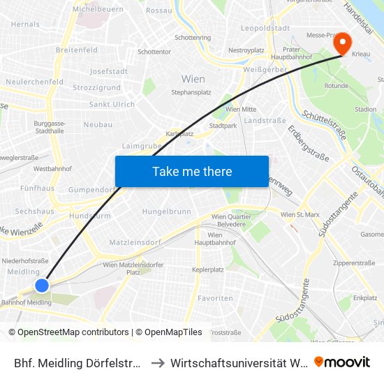 Bhf. Meidling Dörfelstraße to Wirtschaftsuniversität Wien map