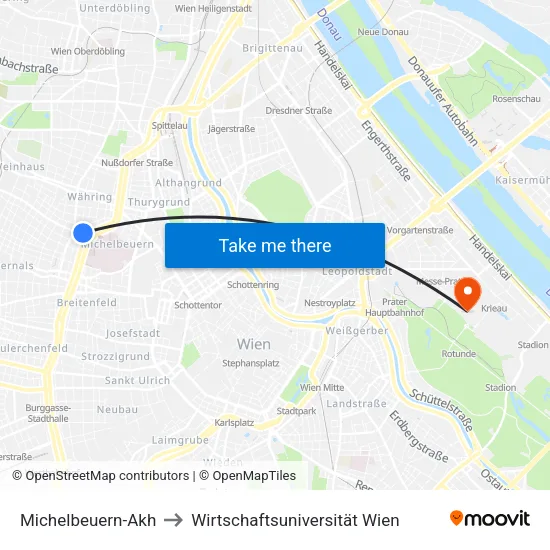 Michelbeuern-Akh to Wirtschaftsuniversität Wien map
