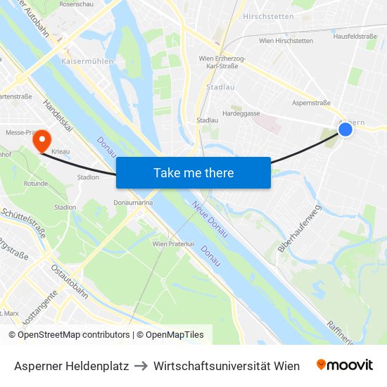 Asperner Heldenplatz to Wirtschaftsuniversität Wien map