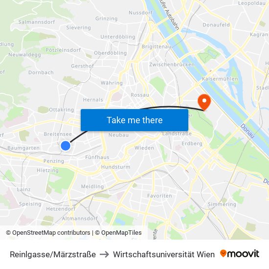 Reinlgasse/Märzstraße to Wirtschaftsuniversität Wien map