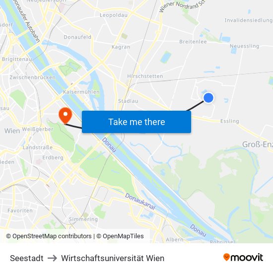 Seestadt to Wirtschaftsuniversität Wien map