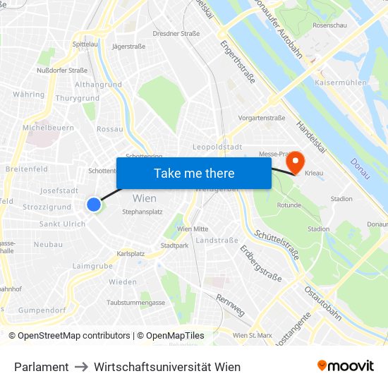 Parlament to Wirtschaftsuniversität Wien map