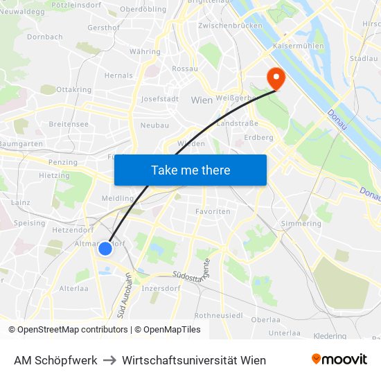 AM Schöpfwerk to Wirtschaftsuniversität Wien map