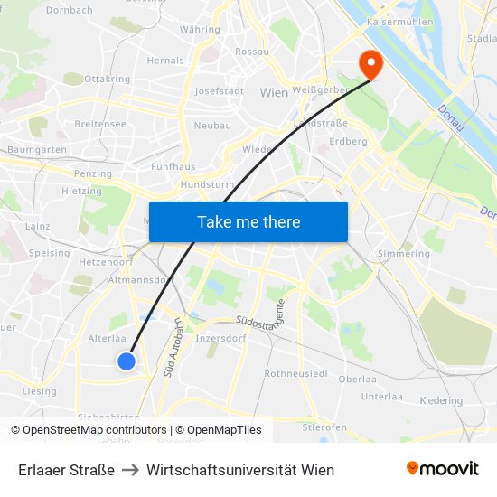 Erlaaer Straße to Wirtschaftsuniversität Wien map