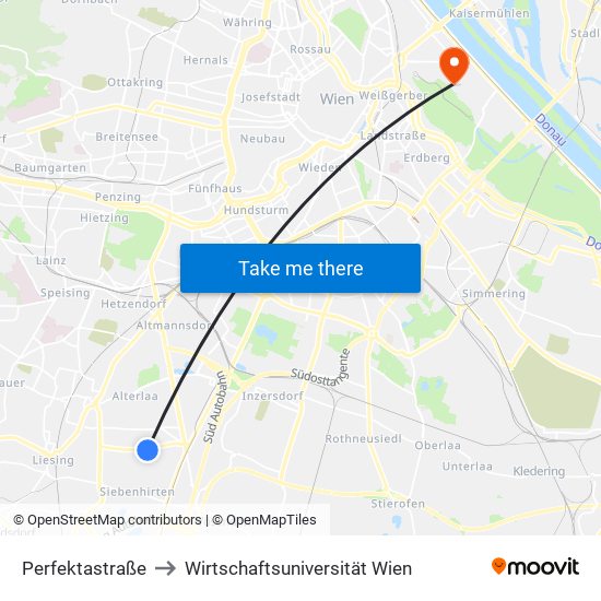 Perfektastraße to Wirtschaftsuniversität Wien map