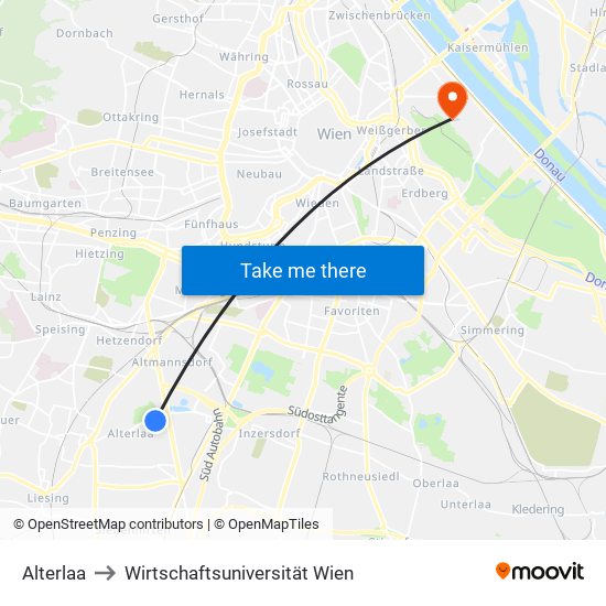 Alterlaa to Wirtschaftsuniversität Wien map