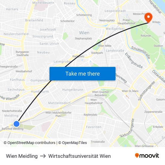 Wien Meidling to Wirtschaftsuniversität Wien map