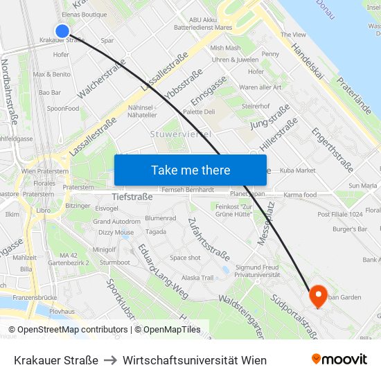 Krakauer Straße to Wirtschaftsuniversität Wien map