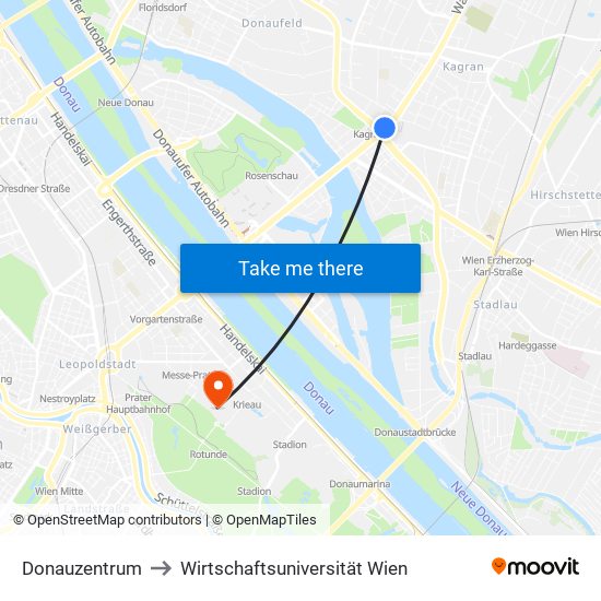 Donauzentrum to Wirtschaftsuniversität Wien map