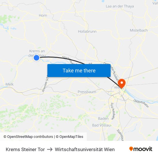 Krems Steiner Tor to Wirtschaftsuniversität Wien map