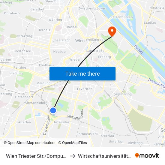 Wien Triester Str./Computerstr. to Wirtschaftsuniversität Wien map