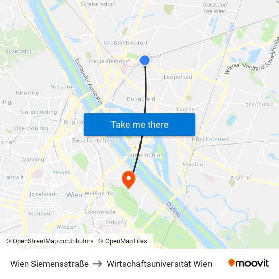 Wien Siemensstraße to Wirtschaftsuniversität Wien map