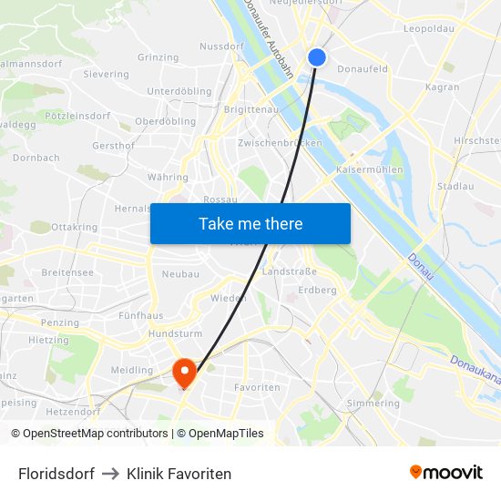 Floridsdorf to Klinik Favoriten map