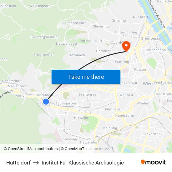 Hütteldorf to Institut Für Klassische Archäologie map