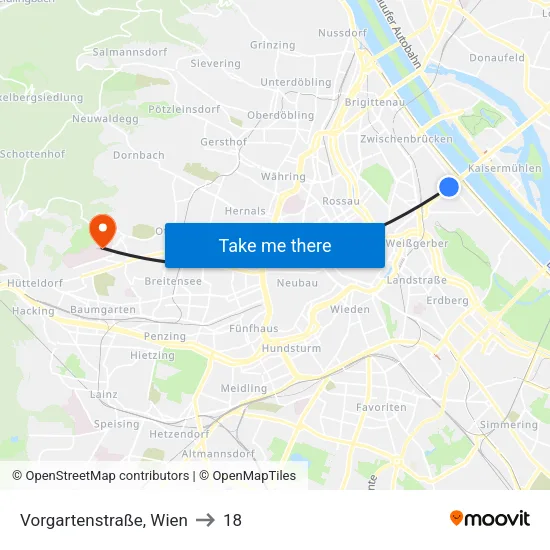 Vorgartenstraße, Wien to 18 map