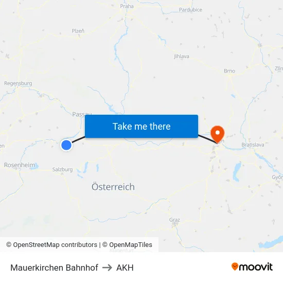 Mauerkirchen Bahnhof to AKH map