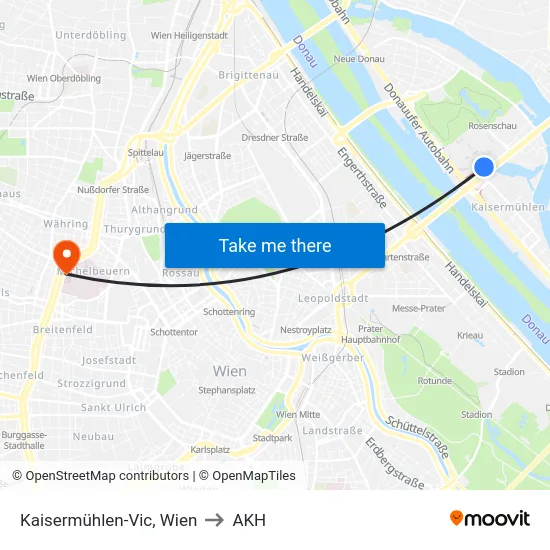 Kaisermühlen-Vic, Wien to AKH map
