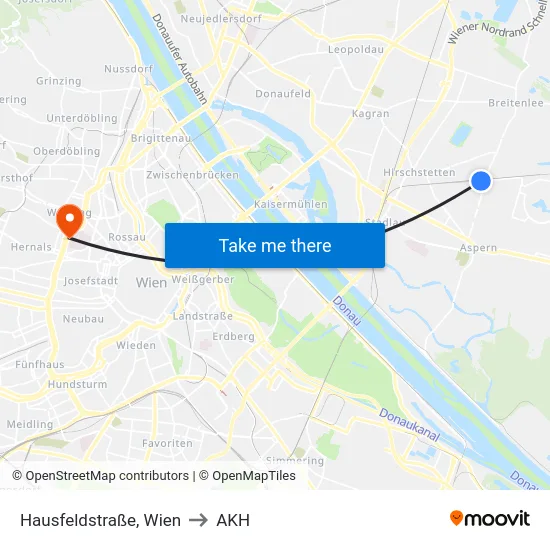 Hausfeldstraße, Wien to AKH map