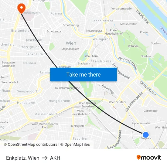 Enkplatz, Wien to AKH map