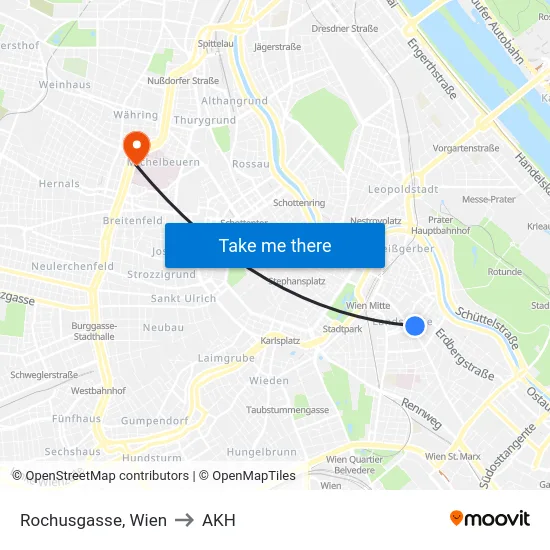 Rochusgasse, Wien to AKH map